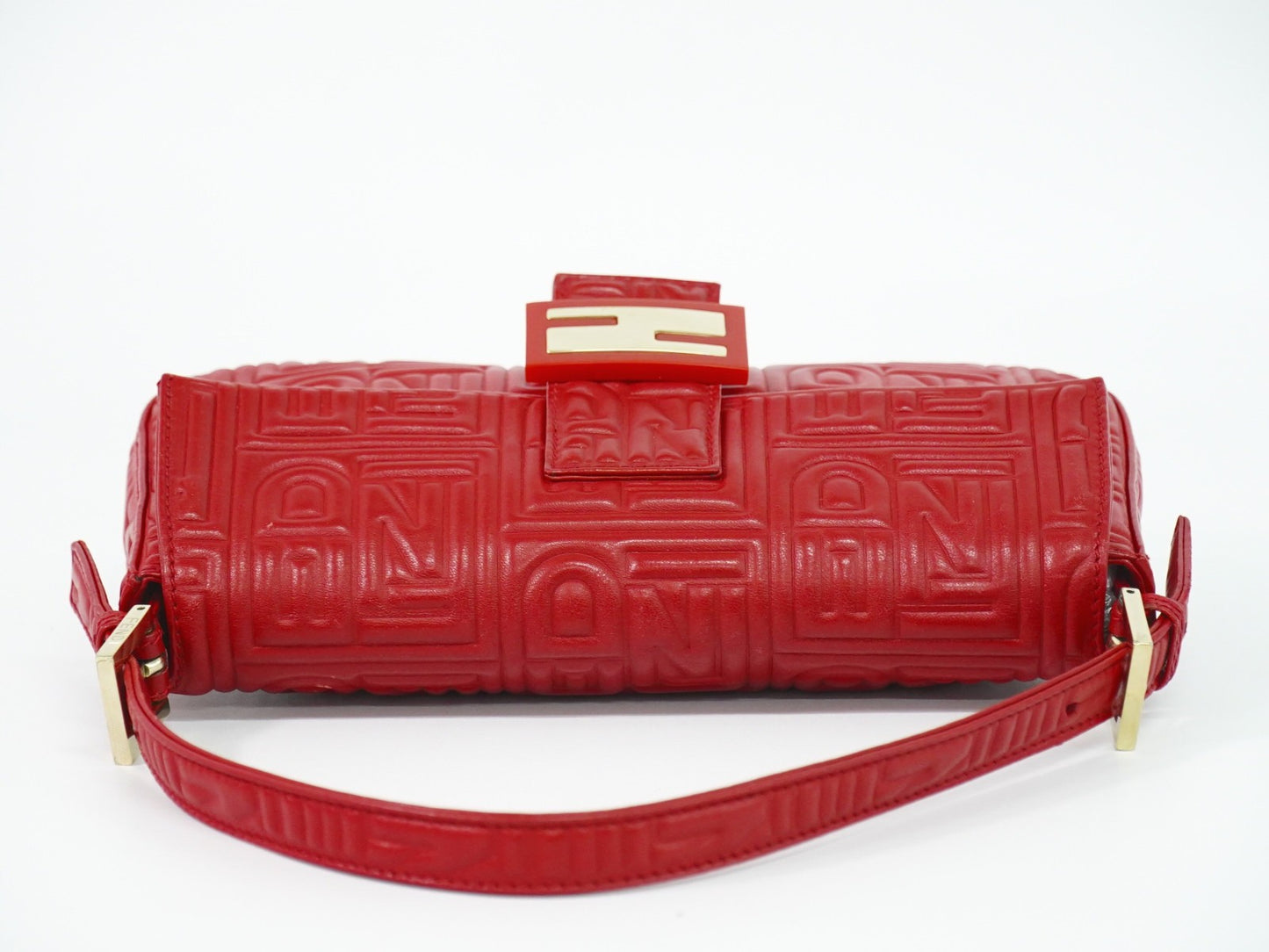 Fendi Mamma baguette Leather, Red, Leather, Handbag