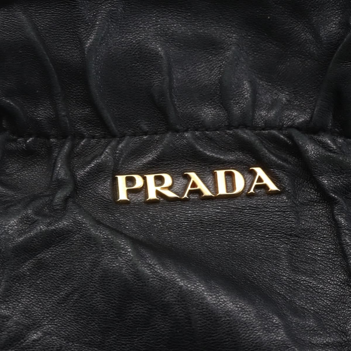 Prada Bow Tie Pleated Tote Leather, BLACK, LEATHER, Handbag