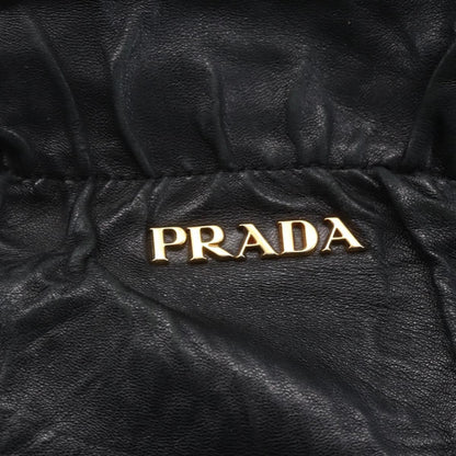 Prada Bow Tie Pleated Tote Leather, BLACK, LEATHER, Handbag
