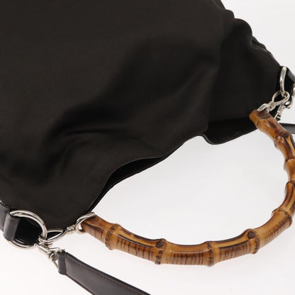 Gucci Vintage Bamboo Shoulder Bag Nylon, Brown, Nylon, Shoulder Bag