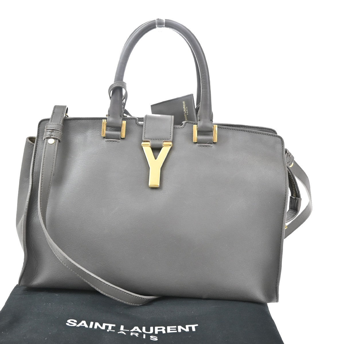 Saint Laurent Classic Y Cabas Leather, GRAY, LEATHER, Handbag