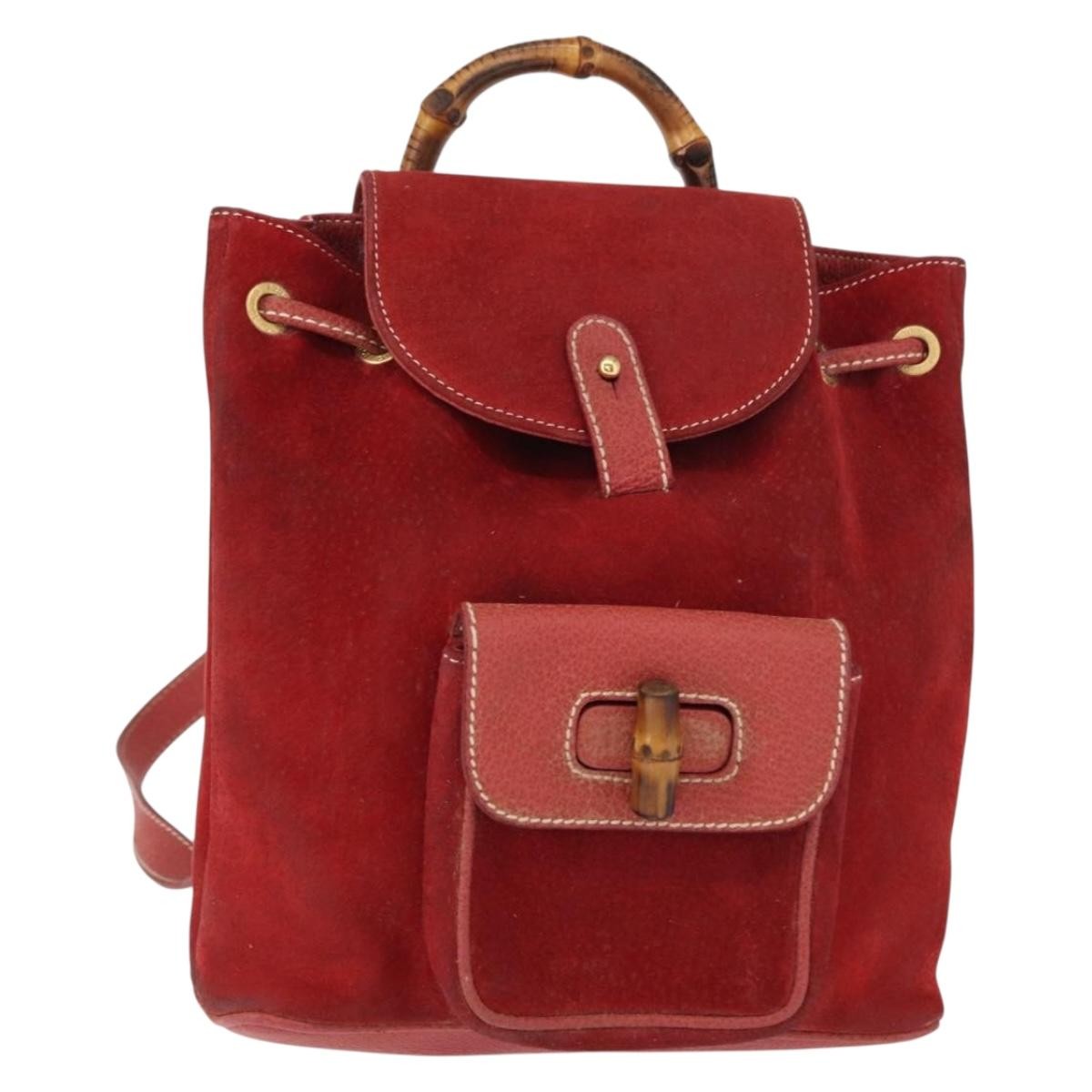Gucci Vintage Bamboo Backpack Suede, RED, SUEDE, Backpack