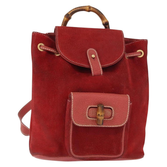 Gucci Vintage Bamboo Backpack Suede, RED, SUEDE, Backpack