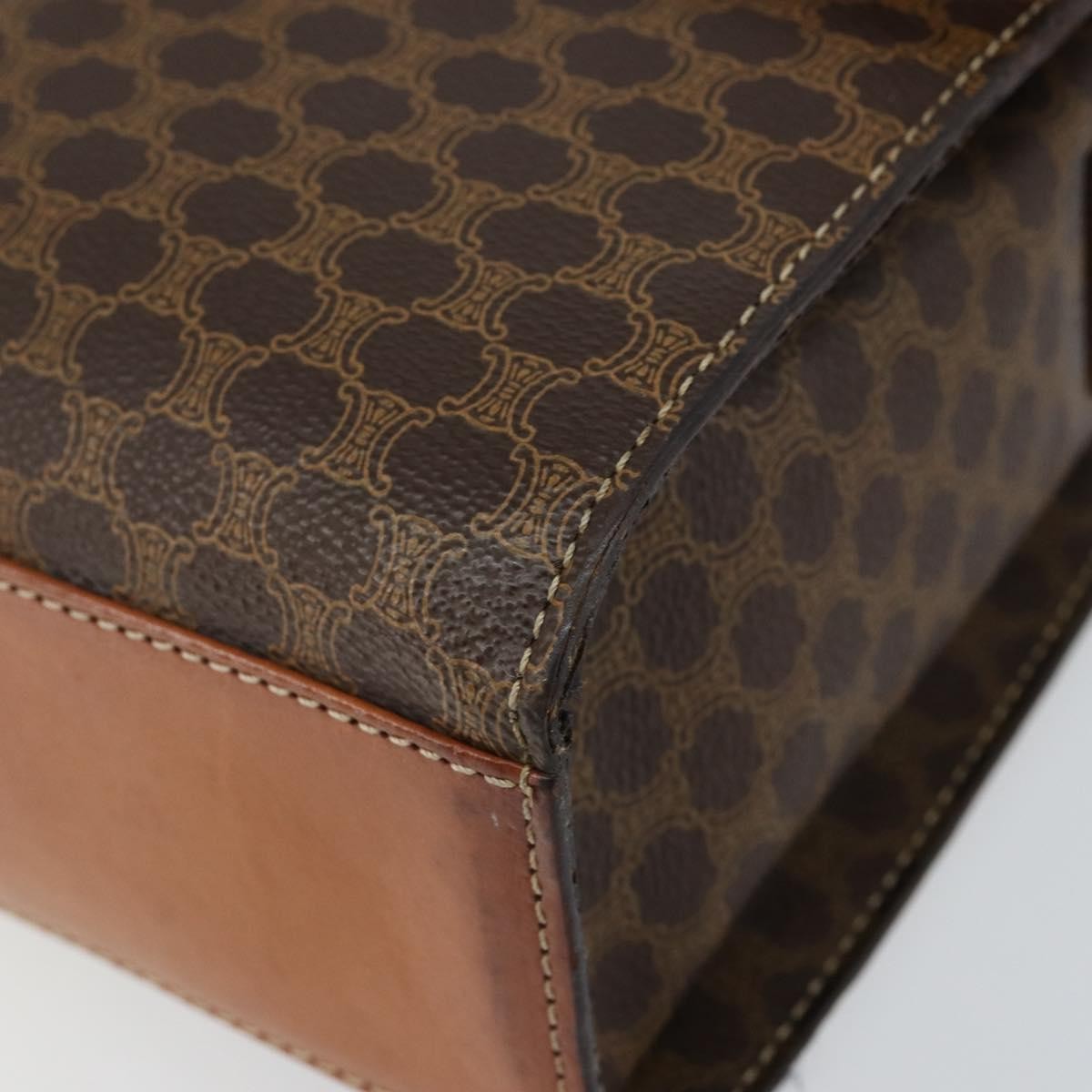 Celine Vintage Macadam Circle Logo Shoulder Bag Canvas and Leather, BROWN, CANVAS, Shoulder bag