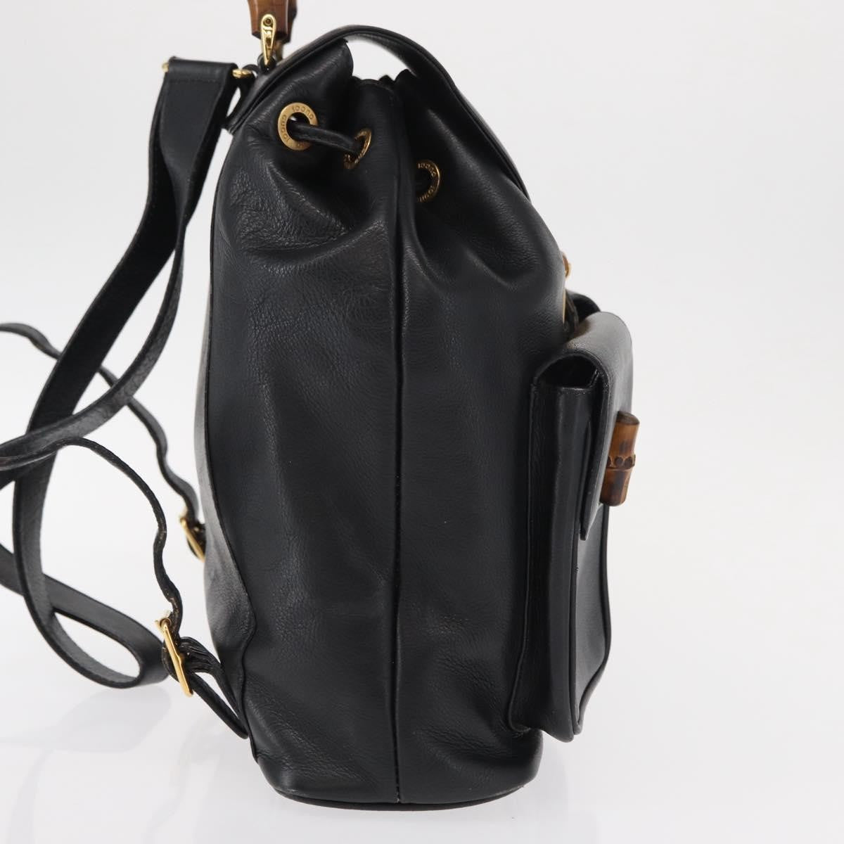Gucci Vintage Bamboo Backpack Leather, BLACK, LEATHER, Backpack