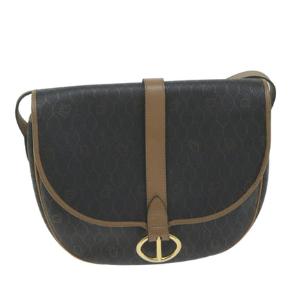 Christian Dior Vintage Honeycomb Flap Crossbody Bag Canvas and Leather, BLACK, CANVAS, Crossbody bag