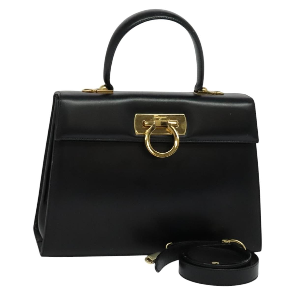 Salvatore Ferragamo Gancini Convertible Top Handle Bag Leather, BLACK, LEATHER, Handbag