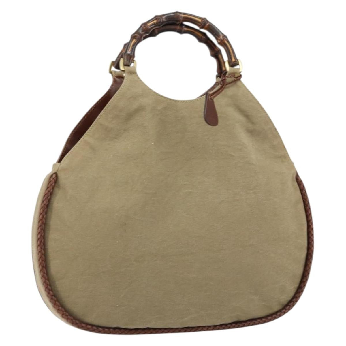 Gucci Vintage Bamboo Hobo Canvas, BEIGE, CANVAS, Handbag