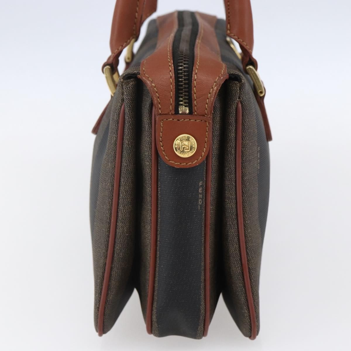 Fendi Vintage Pequin Convertible Boston Bag Coated Canvas, BROWN, CANVAS, Handbag