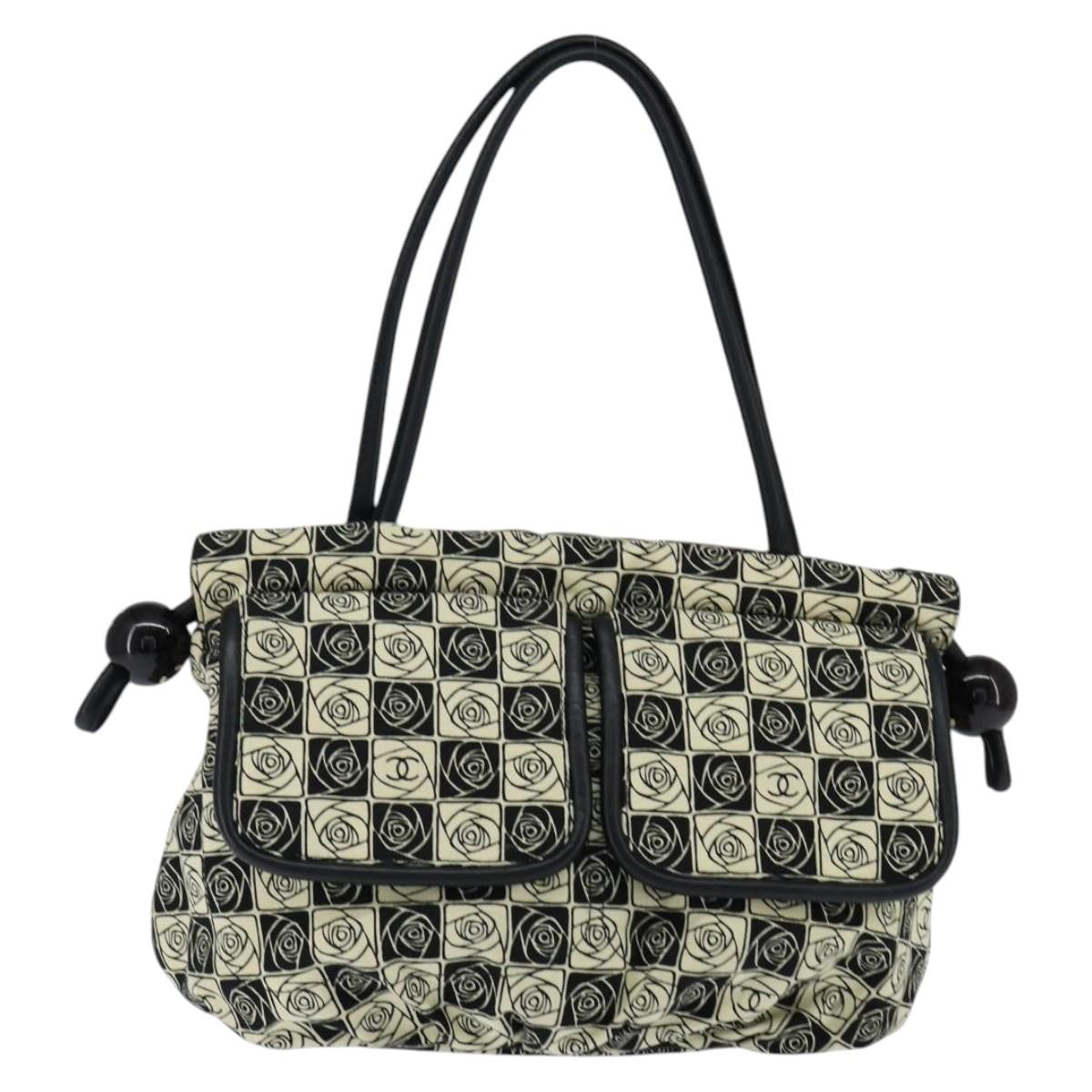 Chanel Camellia shoulderbag Canvas, BLACK, CANVAS, Shoulder bag