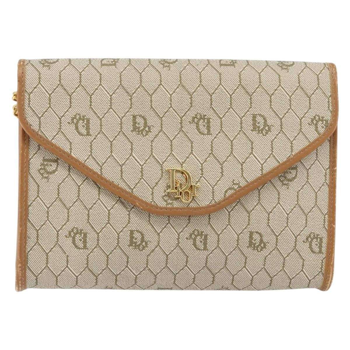 Christian Dior Vintage Honeycomb chain Canvas, BEIGE, CANVAS, Shoulder bag