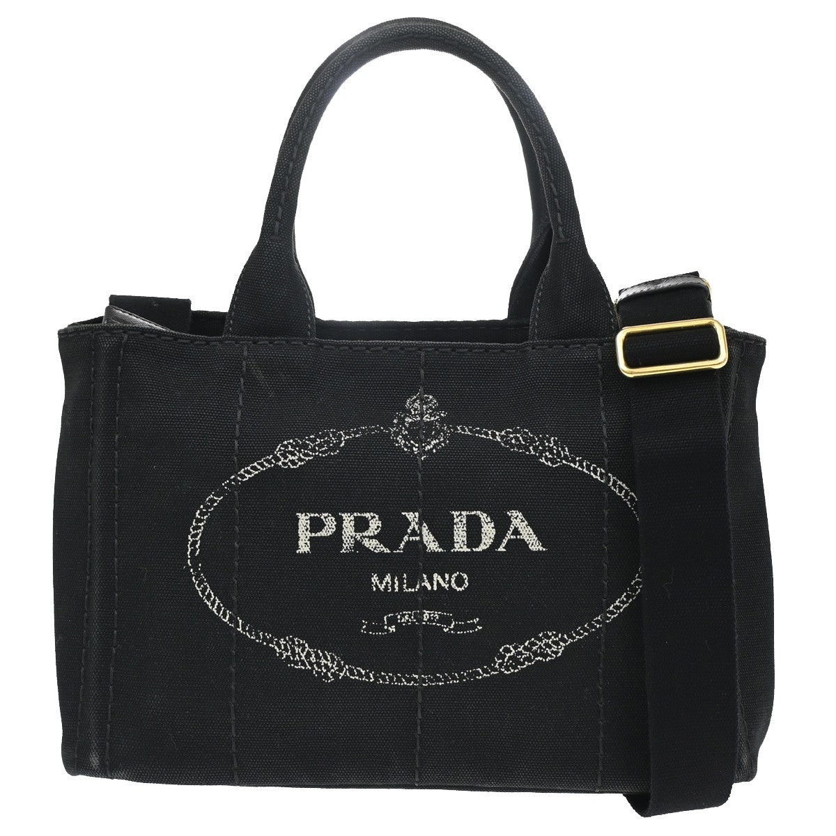 Prada Canapa Convertible Tote Canvas, BLACK, CANVAS, Tote bag