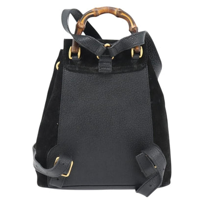 Gucci Vintage Bamboo Backpack Suede, Black, Suede, Backpack