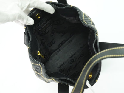 Chanel Surpique Tote Quilted Leather, BLACK, LEATHER, Handbag