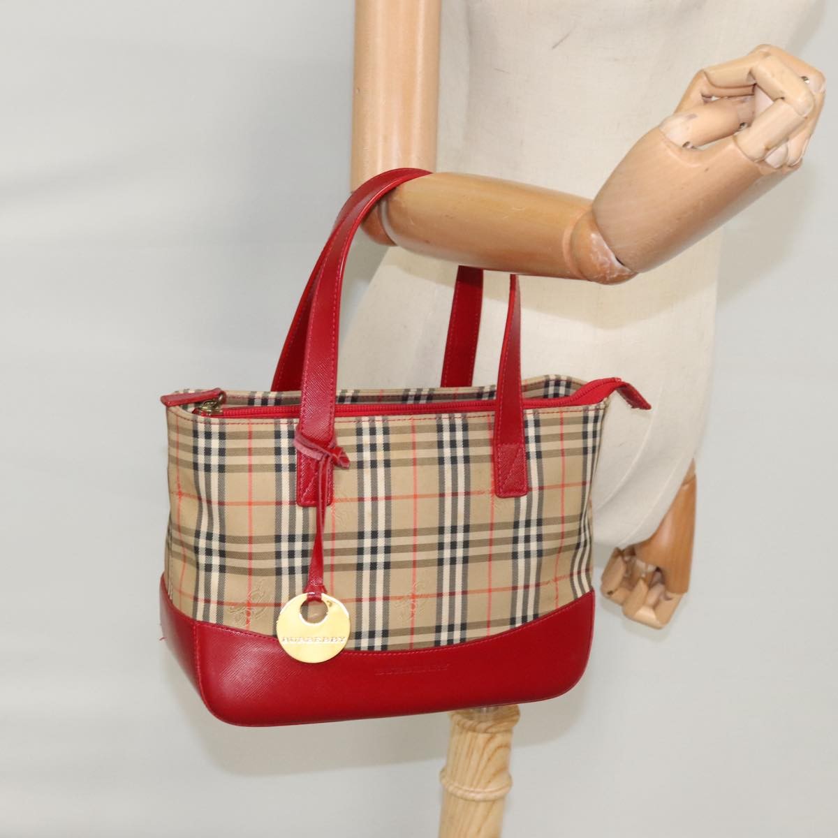 Burberry Nova Handbag Check Pattern, BEIGE, CANVAS, Handbag
