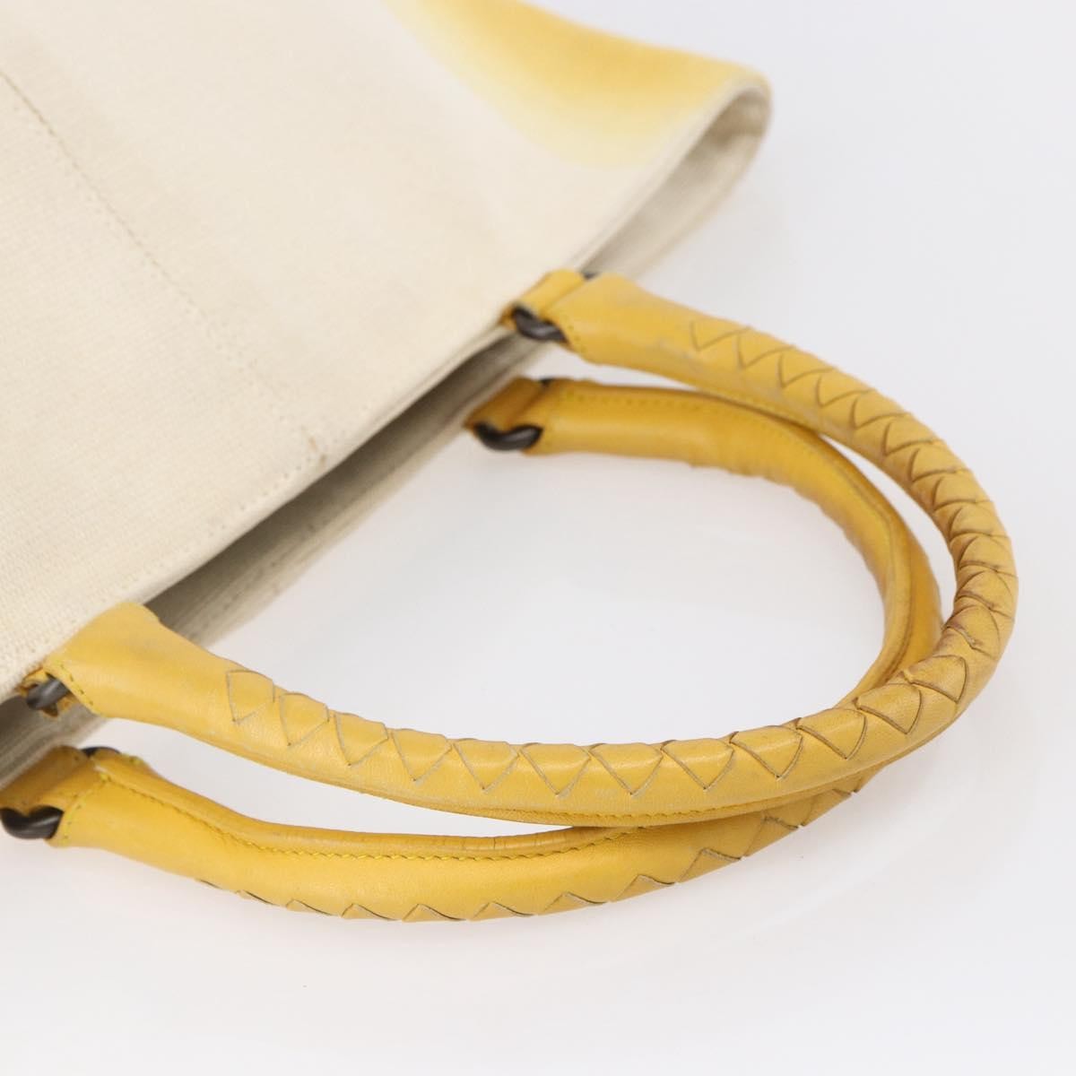 Bottega Veneta Braided Handle Open Tote Bag Canvas with Leather, YELLOW, CANVAS, Tote bag