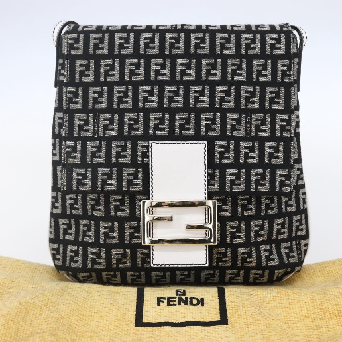 Fendi Vintage Flap Crossbody Bag Zucchino Canvas, BROWN, CANVAS, Shoulder bag