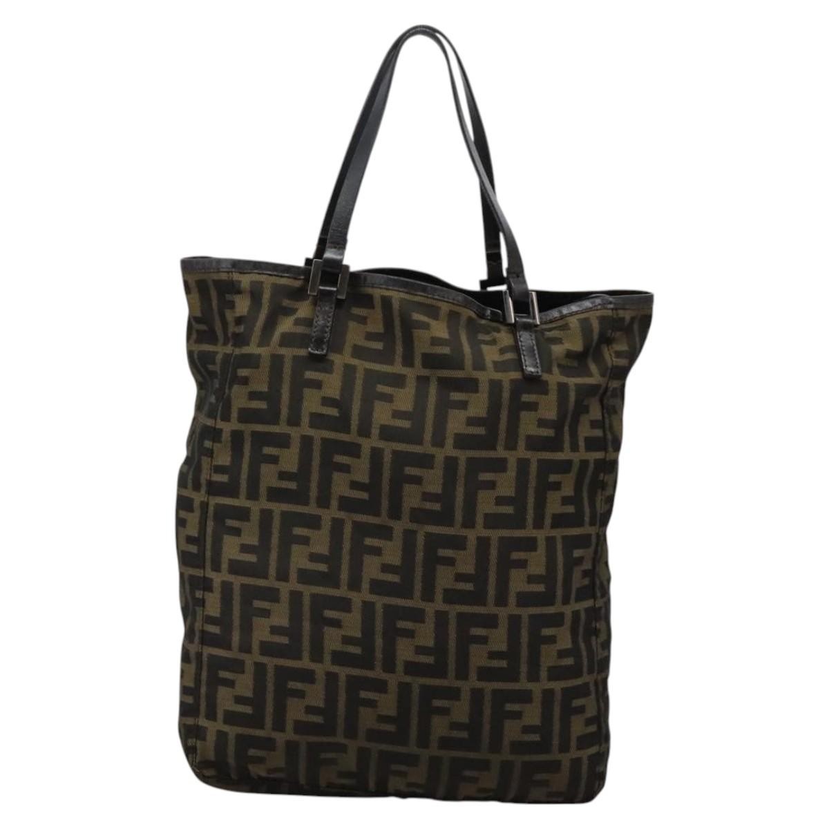 Fendi Open Shopping Tote Zucca Canvas, KHAKI, CANVAS, Tote bag