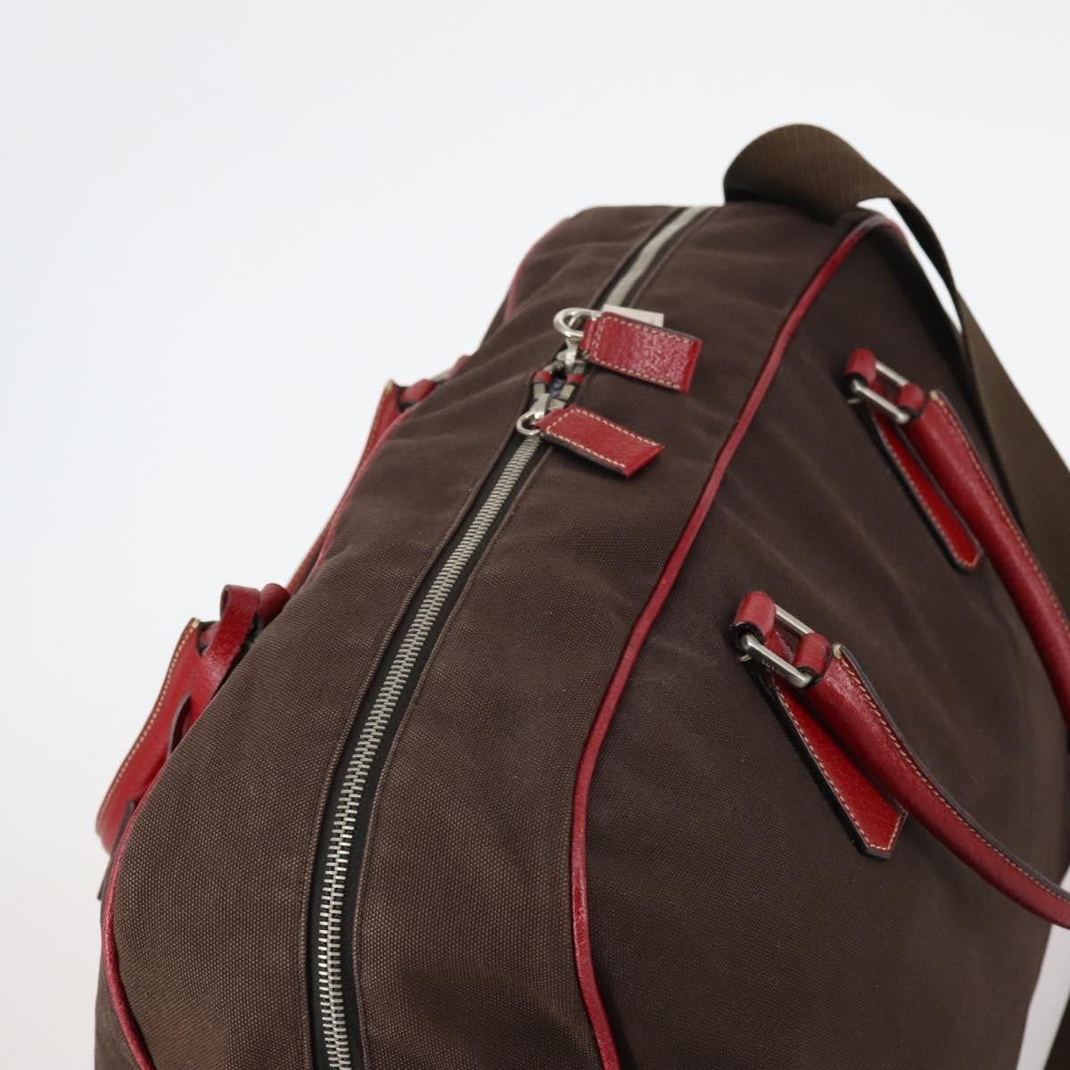 Prada Bowler Bag Canvas with Leather, BROWN, CANVAS, Travel bag