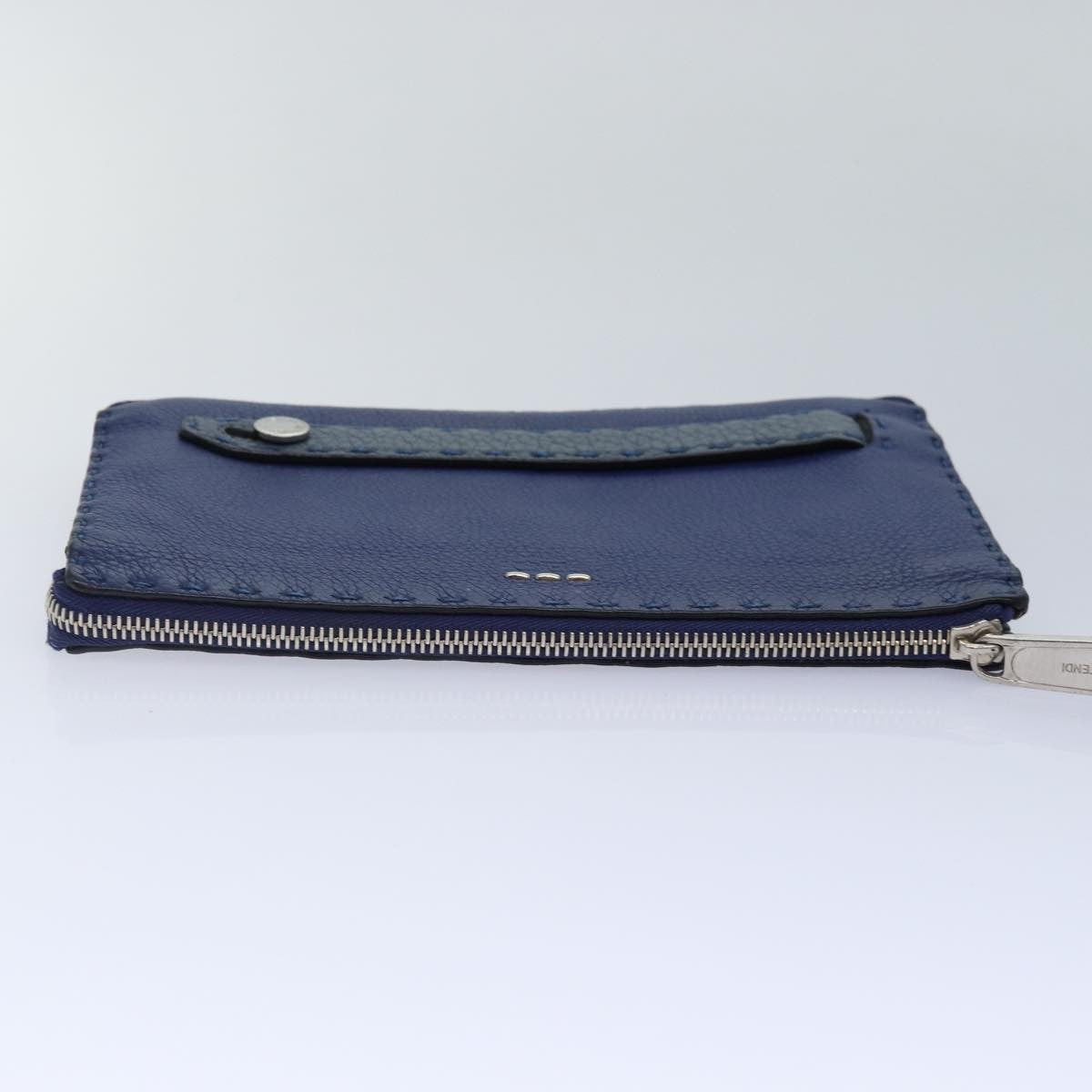 Fendi Selleria Zip Clutch Leather, BLUE, LEATHER, Clutche & pouche