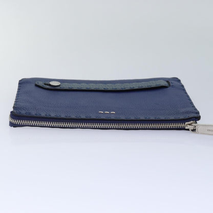Fendi Selleria Zip Clutch Leather, BLUE, LEATHER, Clutche & pouche