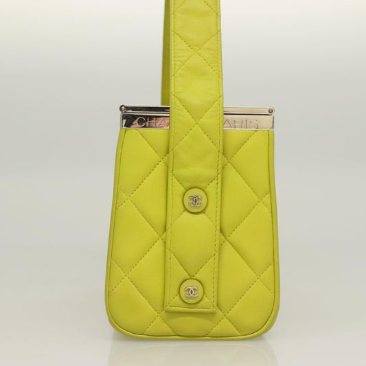 Chanel Vintage Metal Box Bag Quilted Lambskin, YELLOW, LEATHER, Handbag