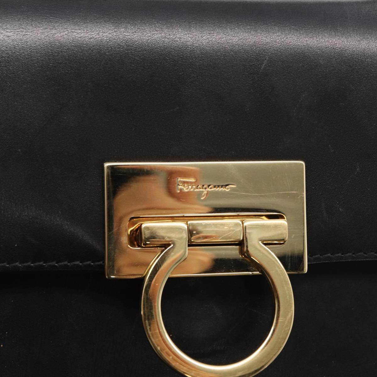 Salvatore Ferragamo Gancini handbag Leather, BLACK, LEATHER, Handbag