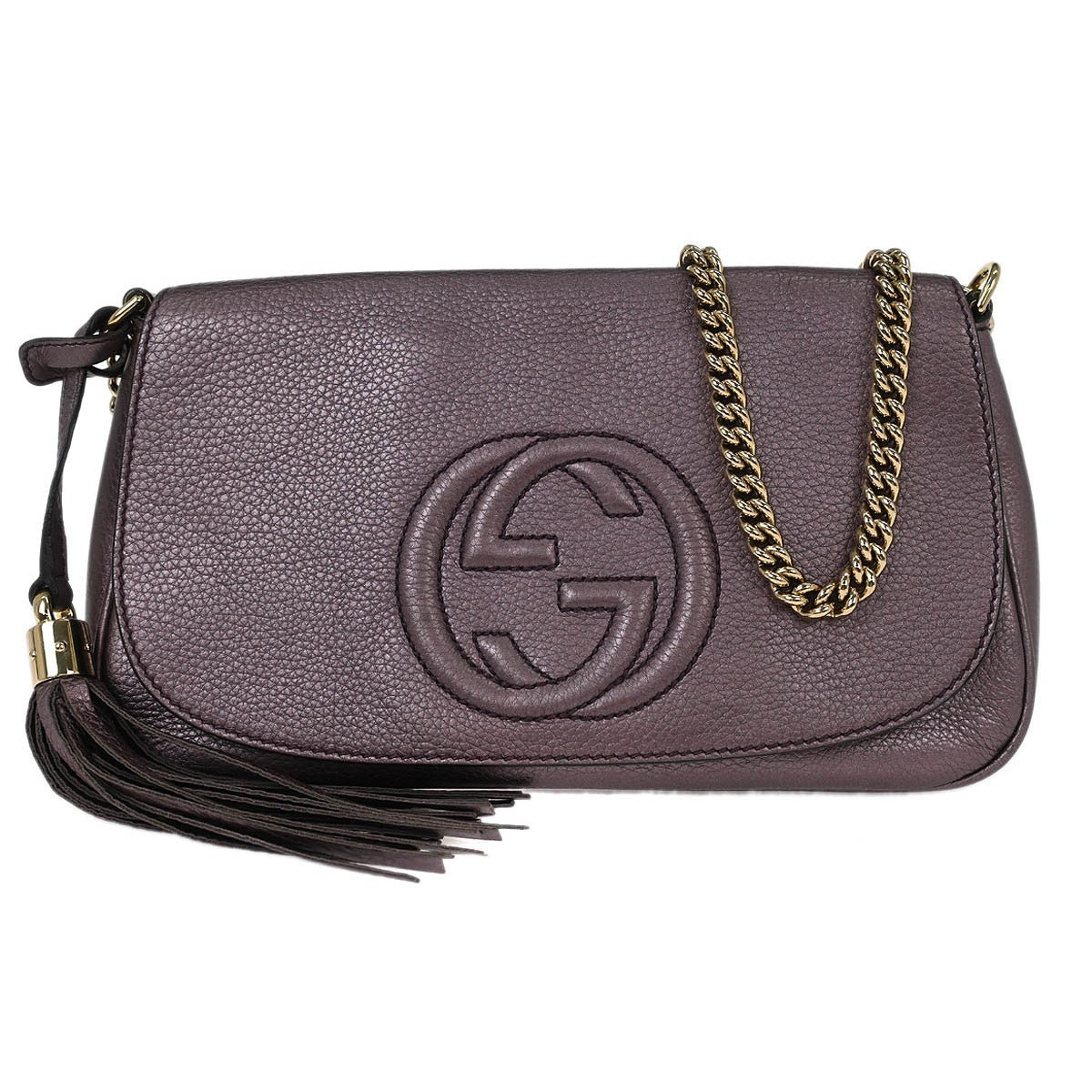 Gucci Soho Chain Crossbody Bag Leather, PURPLE, LEATHER, Shoulder bag