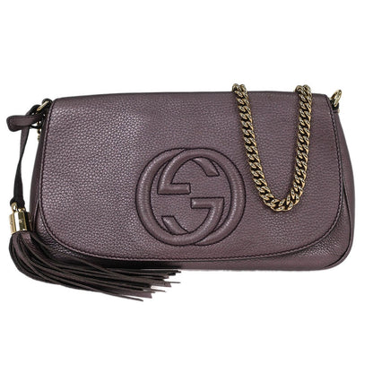 Gucci Soho Chain Crossbody Bag Leather, PURPLE, LEATHER, Shoulder bag