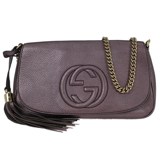 Gucci Soho Chain Crossbody Bag Leather, PURPLE, LEATHER, Shoulder bag
