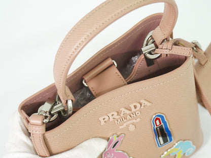 Prada Panier Bucket Bag Saffiano Leather, BEIGE, LEATHER, Crossbody bag
