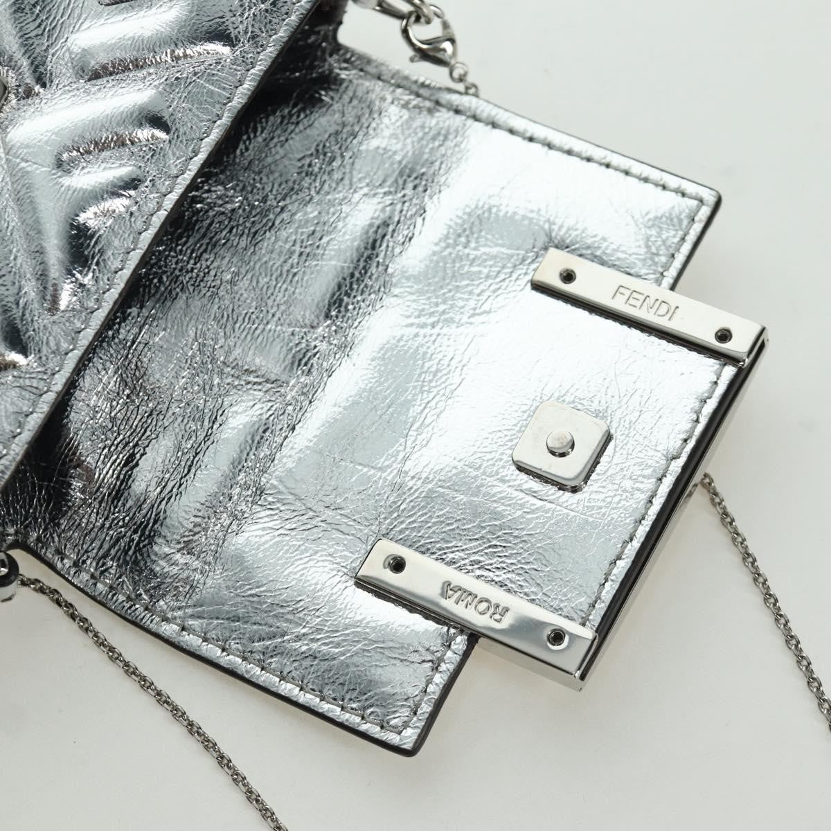 Fendi Chain Baguette Charm Bag Zucca Embossed Leather, SILVER, CANVAS, Clutche & pouche