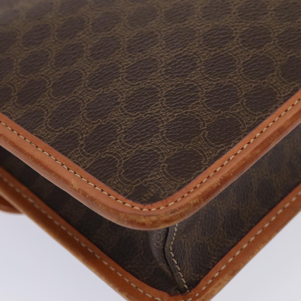 Celine Vintage Macadam Circle Logo Shoulder Bag Canvas and Leather, BROWN, CANVAS, Shoulder bag