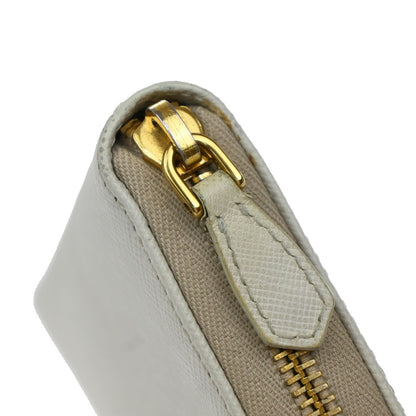Prada Zip Around Tab Wallet Saffiano Leather, WHITE, LEATHER, Wallets