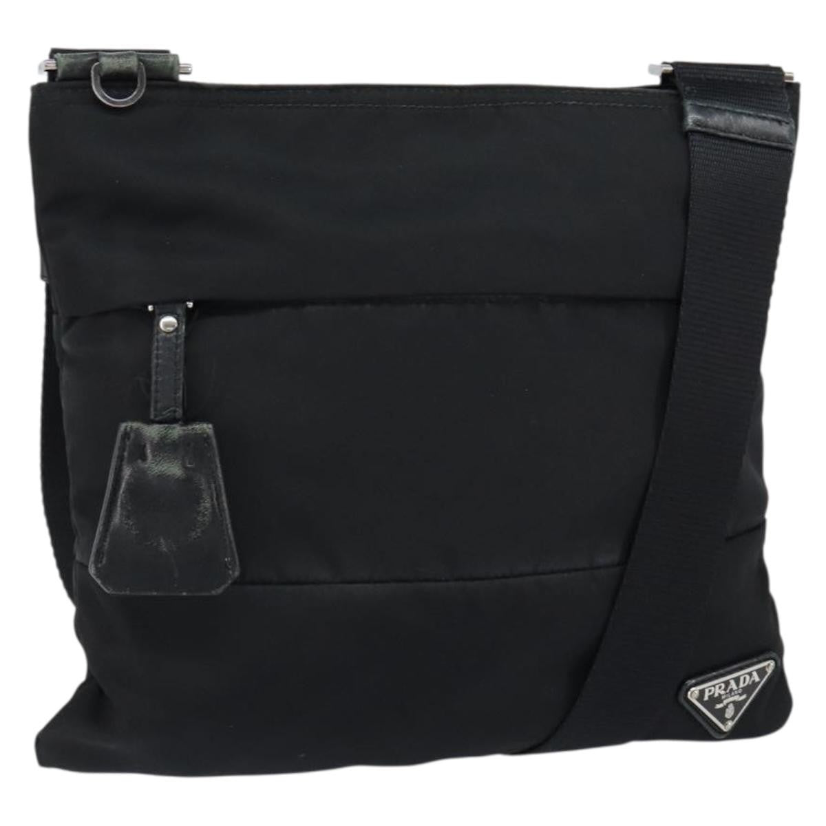 Prada Zip Messenger Bag Horizontal Quilt Tessuto, BLACK, NYLON, Shoulder bag