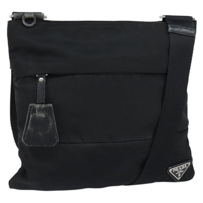 Prada Zip Messenger Bag Horizontal Quilt Tessuto, BLACK, NYLON, Shoulder bag