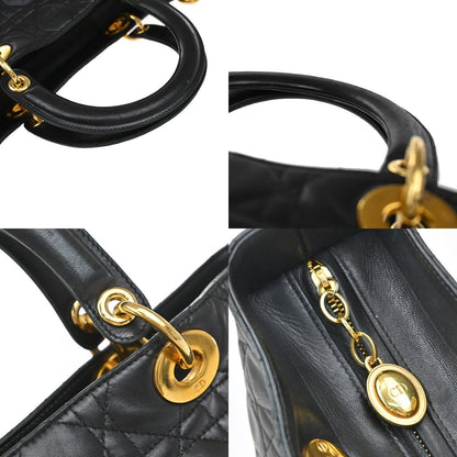 Christian Dior Vintage Lady Dior Bag Cannage Quilt Lambskin, BLACK, LEATHER, Handbag