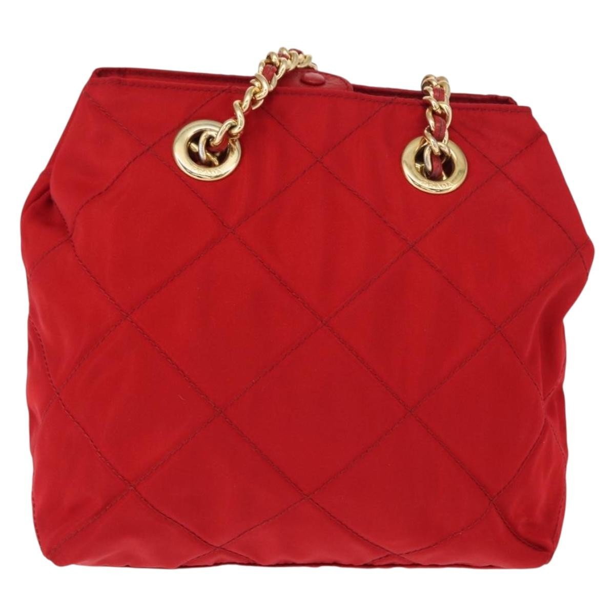 Prada Chain Shoulder Bag Quilted Tessuto, RED, NYLON, Shoulder bag