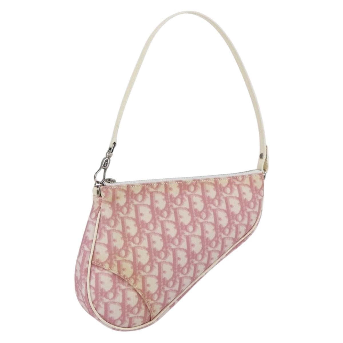 Christian Dior Vintage Saddle Bag Diorissimo Canvas, PINK, CANVAS, Shoulder bag