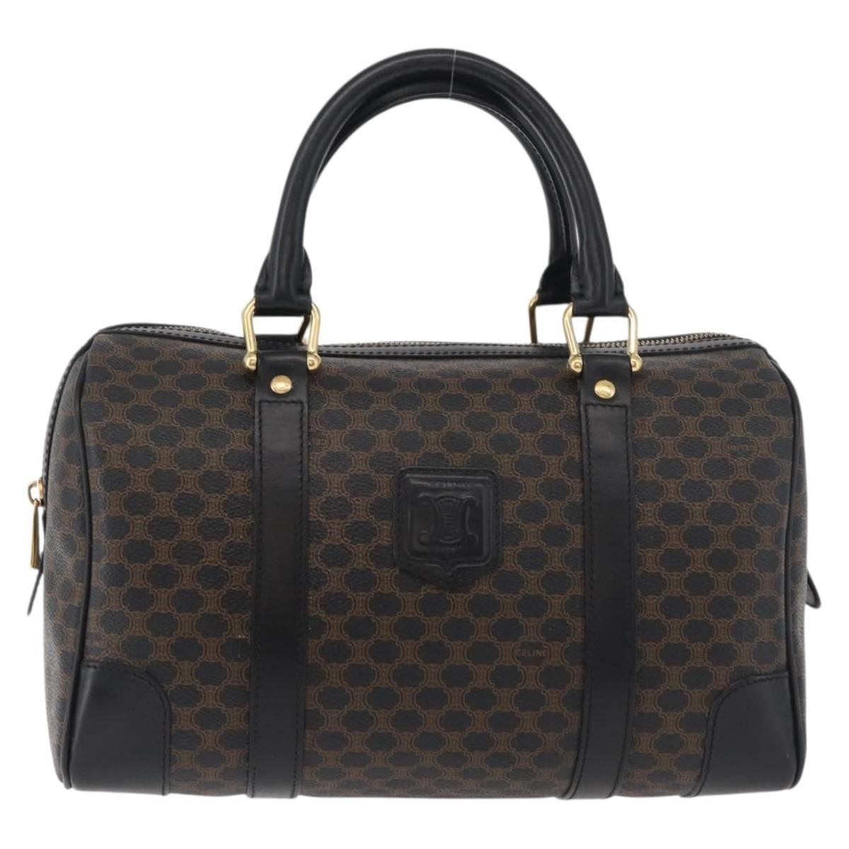 Celine Vintage Duffle Bag Macadam Coated Canvas, Black, Canvas, Handbag