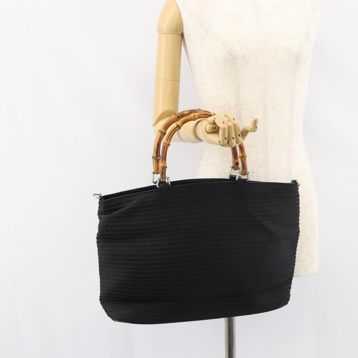 Gucci Vintage Bamboo Handle Bag Nylon, Black, Nylon, Tote Bag