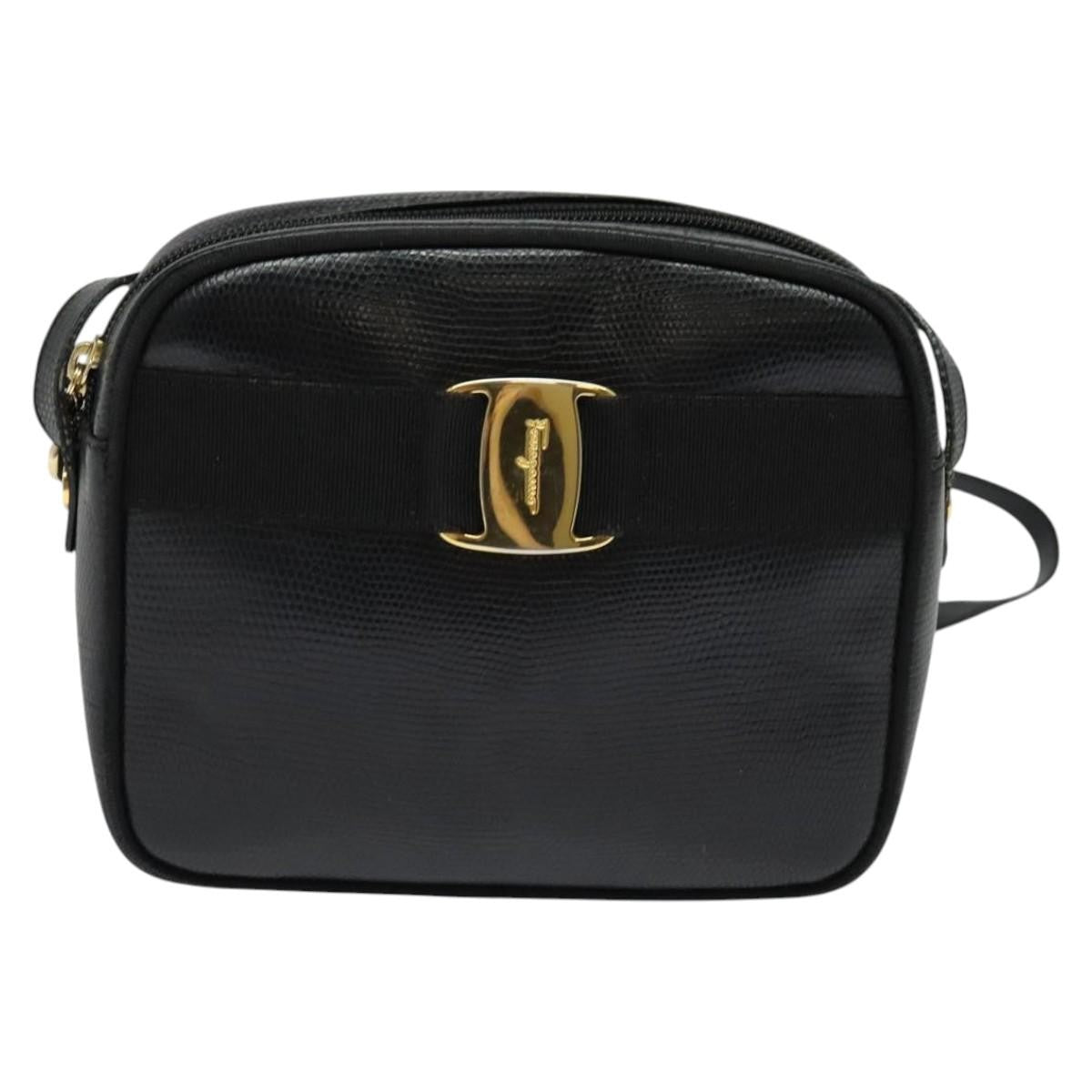 Salvatore Ferragamo Vara Bow camera Shoulder Bag Leather, BLACK, LEATHER, Shoulder bag