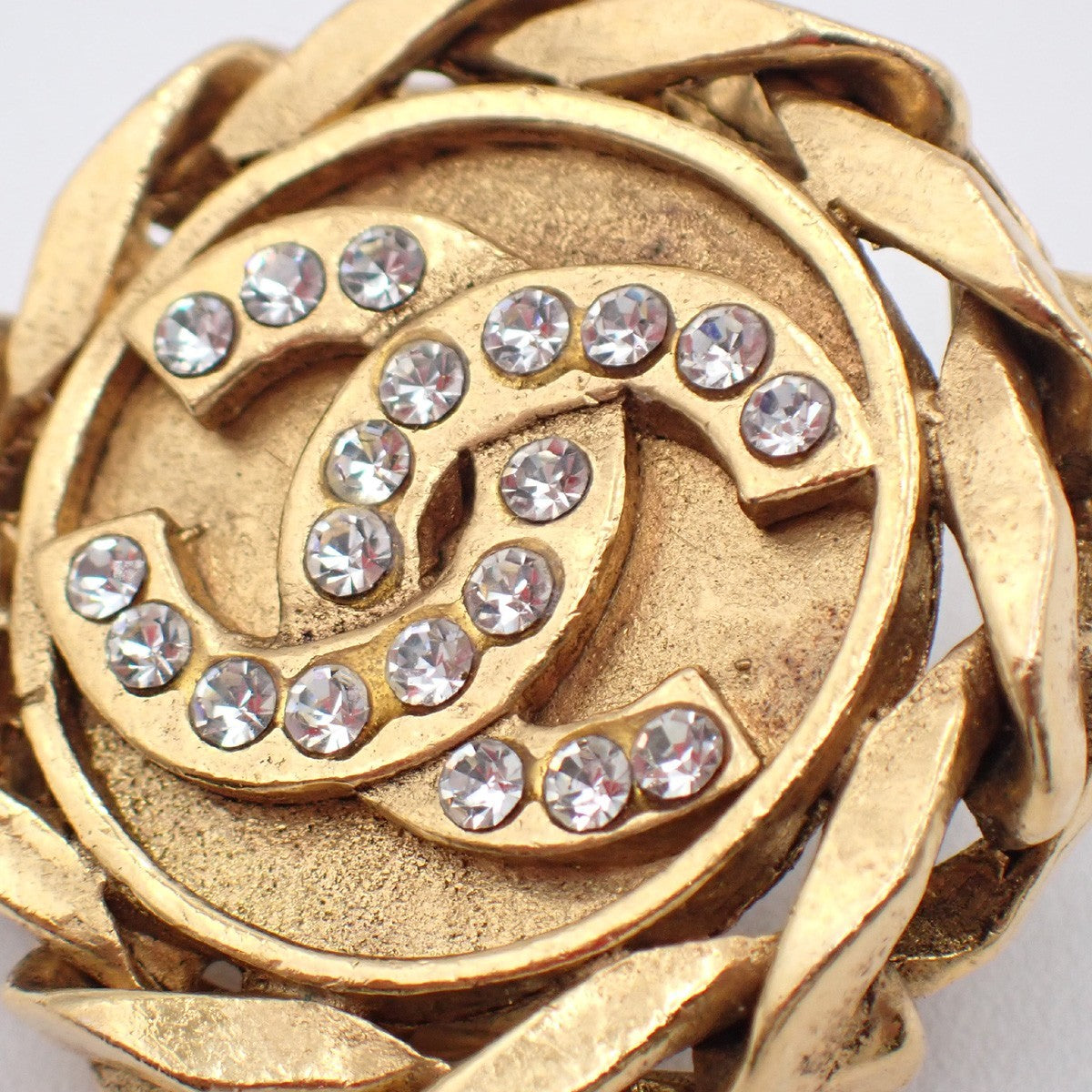 Chanel Vintage CC Round Clip-On Earrings Metal with Crystals, Gold, Gold Plated, Earrings