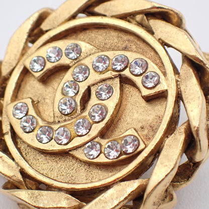 Chanel Vintage CC Round Clip-On Earrings Metal with Crystals, Gold, Gold Plated, Earrings