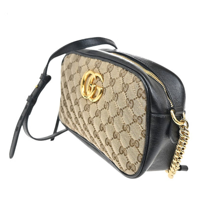 Gucci GG Marmont Shoulder Bag Diagonal Quilted GG Canvas with Leather, BROWN, CANVAS, Shoulder bag