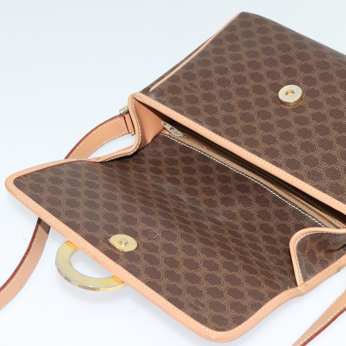 Celine Vintage Macadam Circle Logo Shoulder Bag Canvas and Leather, BROWN, CANVAS, Shoulder bag