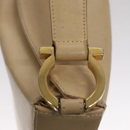 Salvatore Ferragamo Gancini Shoulder Bag Leather, BEIGE, LEATHER, Shoulder bag