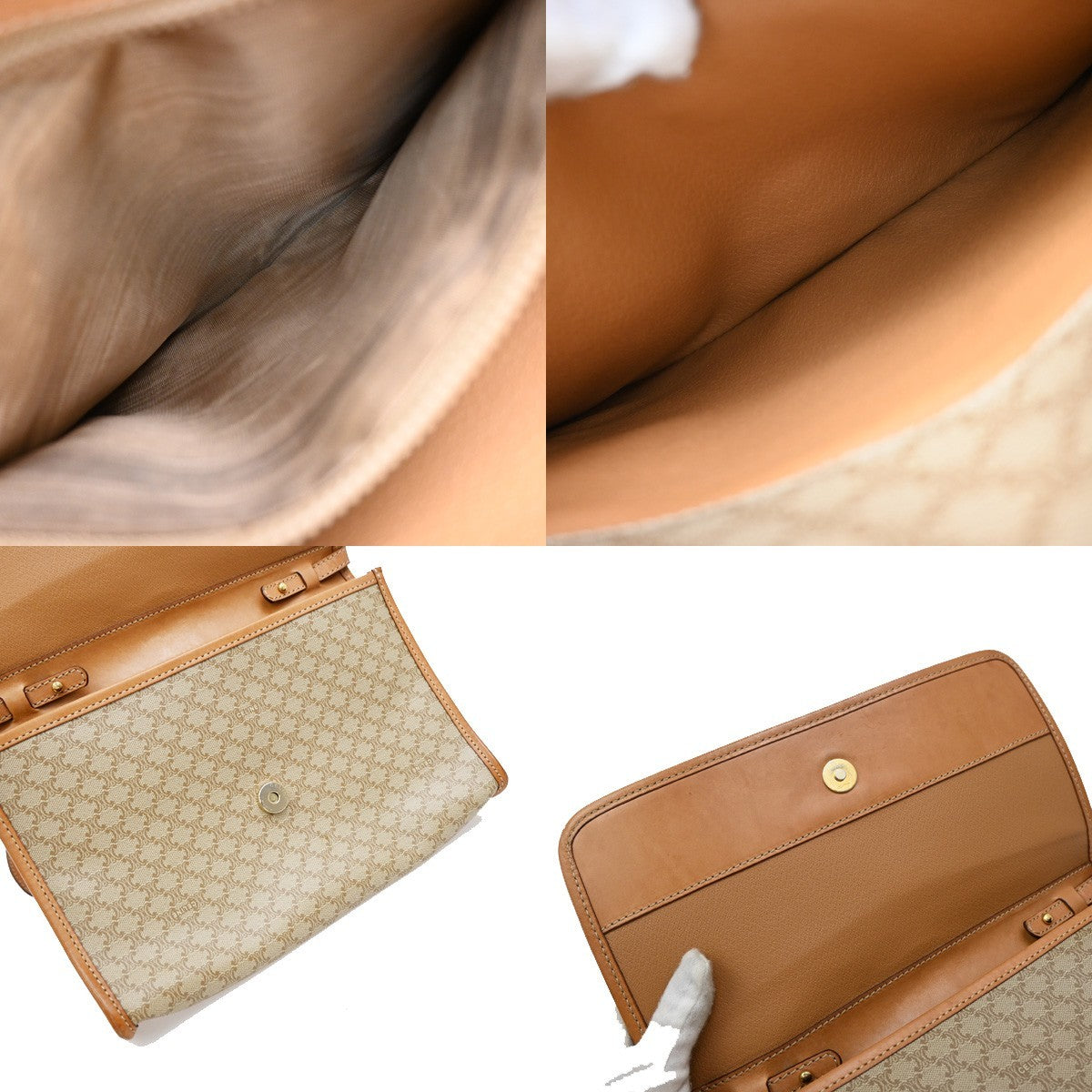 Celine Macadam Shoulder Bag Leather, BROWN, LEATHER, Shoulder bag