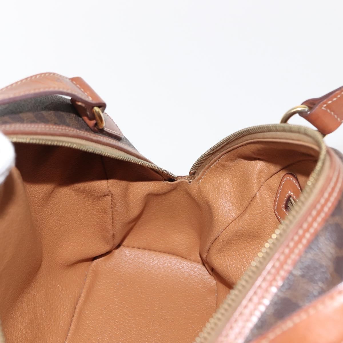 Celine Vintage Macadam Handbag Canvas and Leather, BROWN, CANVAS, Handbag