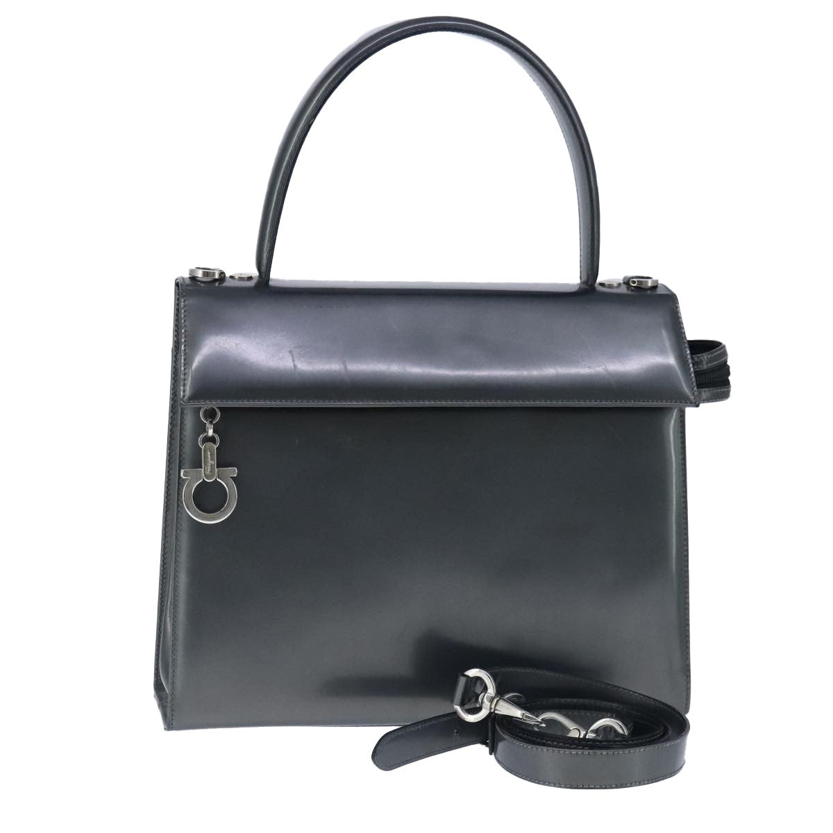 Salvatore Ferragamo Gancini handbag Leather, BLACK, LEATHER, Handbag